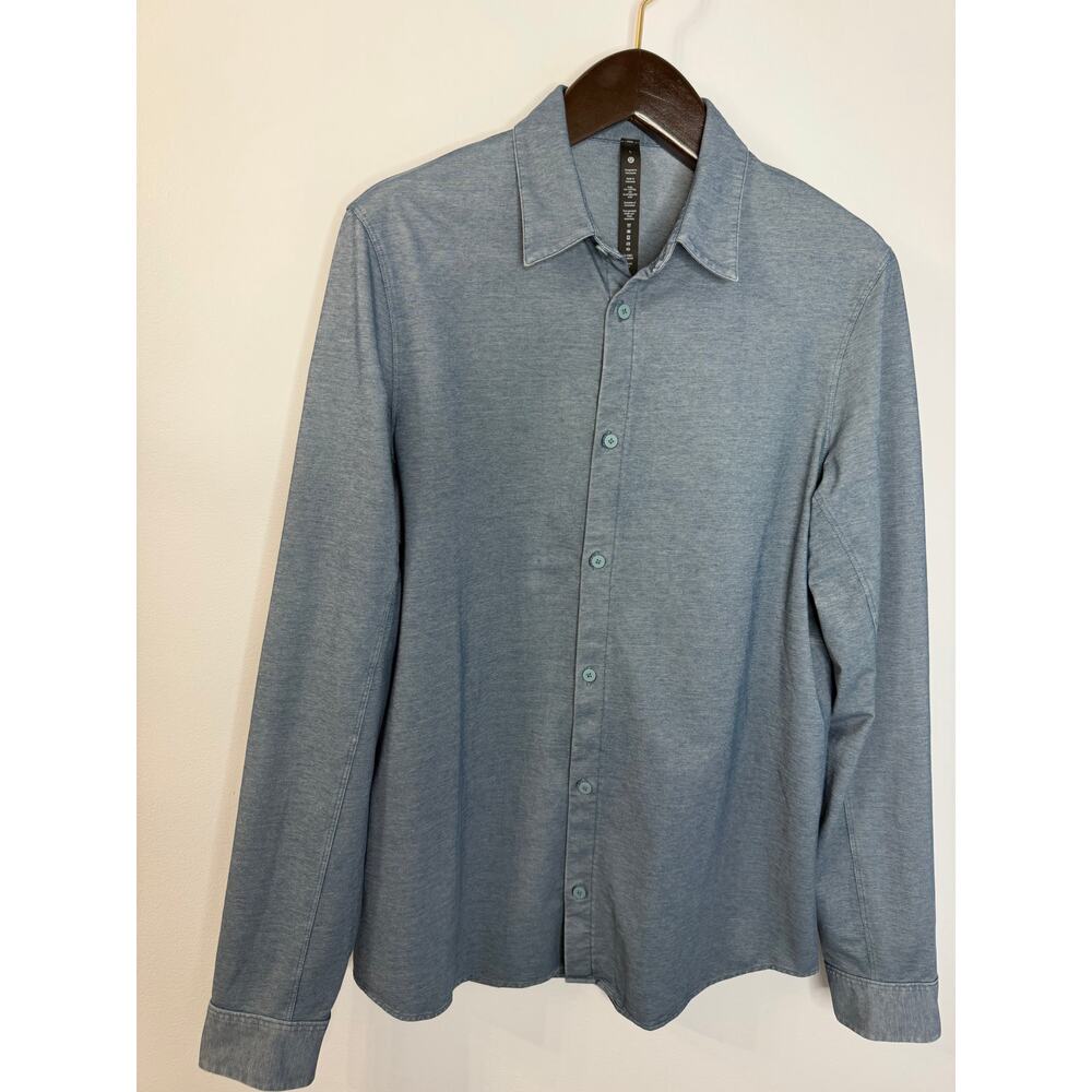 Lululemon Commission Long Sleeve Shirt River Blue Enzyme Dye Men's L - Picture 4 of 12